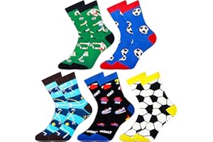 Belloxis Funny Athletic Socks 5 Pcs, Multi-Sport Design (Basketball, Baseball, Soccer, Hockey), Crew Socks for Boys Girl