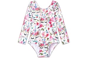 TENVDA Gymnastics Leotards for Girls Sparkly Unicorn Rainbow Long Sleeve Kids Tumbling Outfit Age 2-9 Years Old