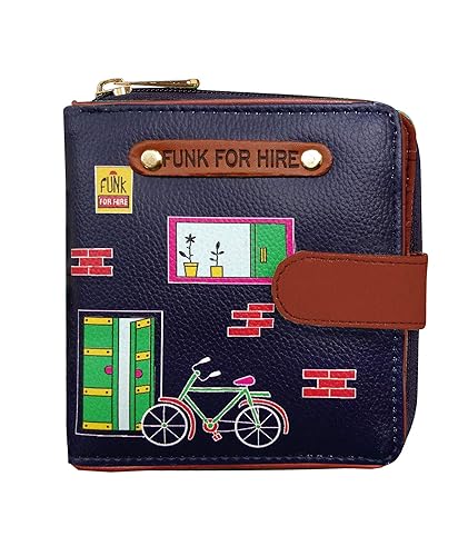 Funk For Hire PU Leather Navy Blue Cycle Printed Womens Small Square Wallet