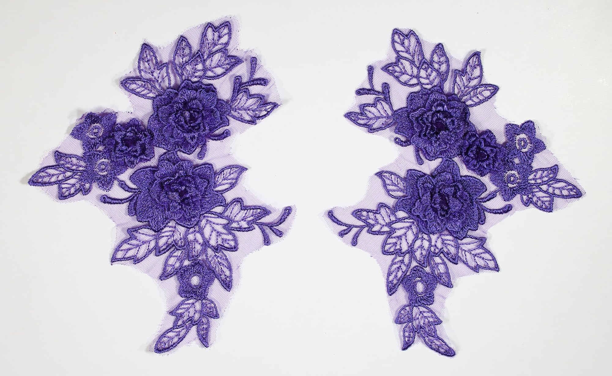 2 Pieces x 3D Lace Applique Motifs Flower Patch Mesh Sew on #5 (Purple)