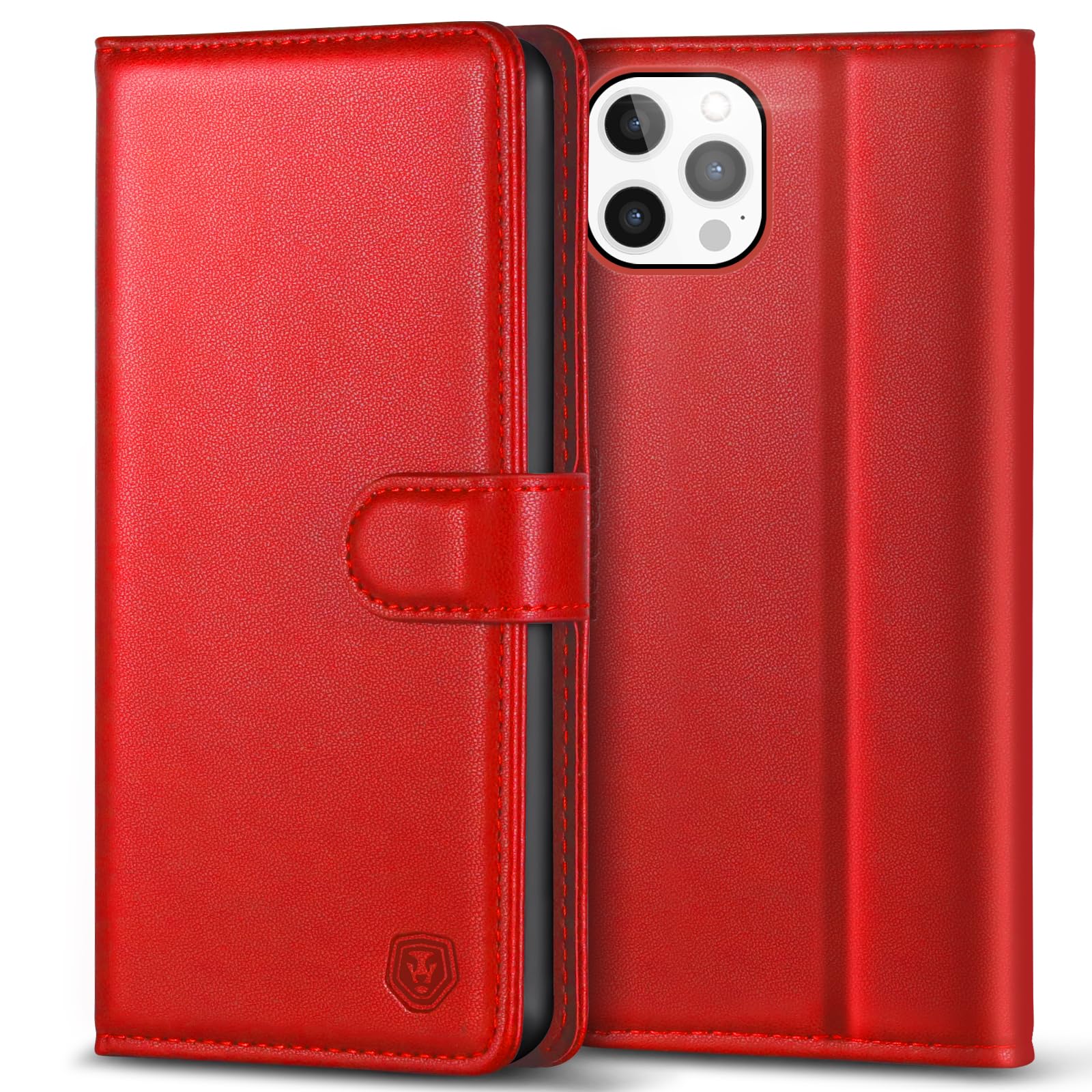 Kuafcase Compatible for iPhone 12 Pro Max Case with 4 Card Slots Magnetic Closure Kickstand Shockproof Protective Phone Case Compatible for iPhone 12 Pro Max - Red — image 1