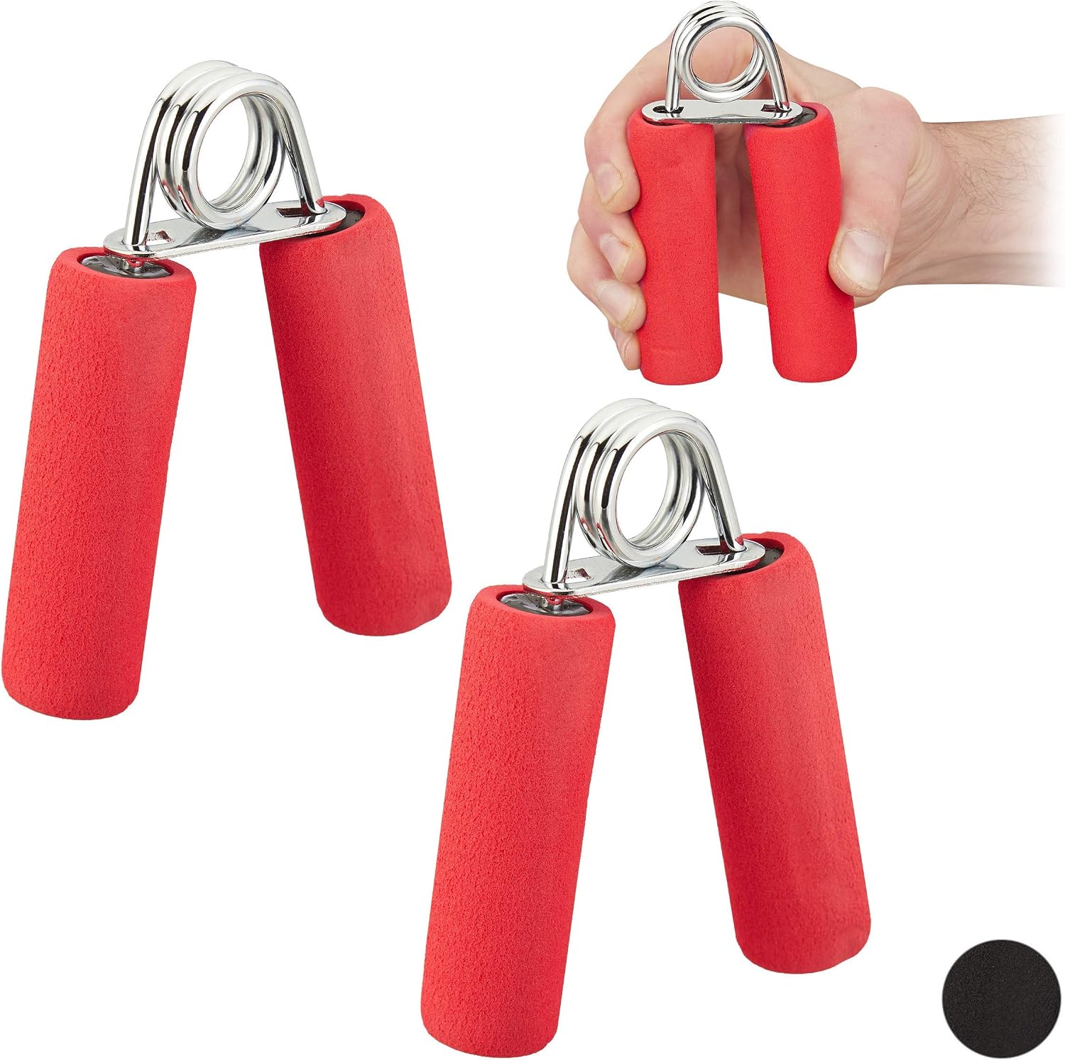 Relaxdays Hand Trainer Set Of 2, Foam Grips, Gripping Exerciser, Finger Muscle Training, Iron Spring, 10027912_47