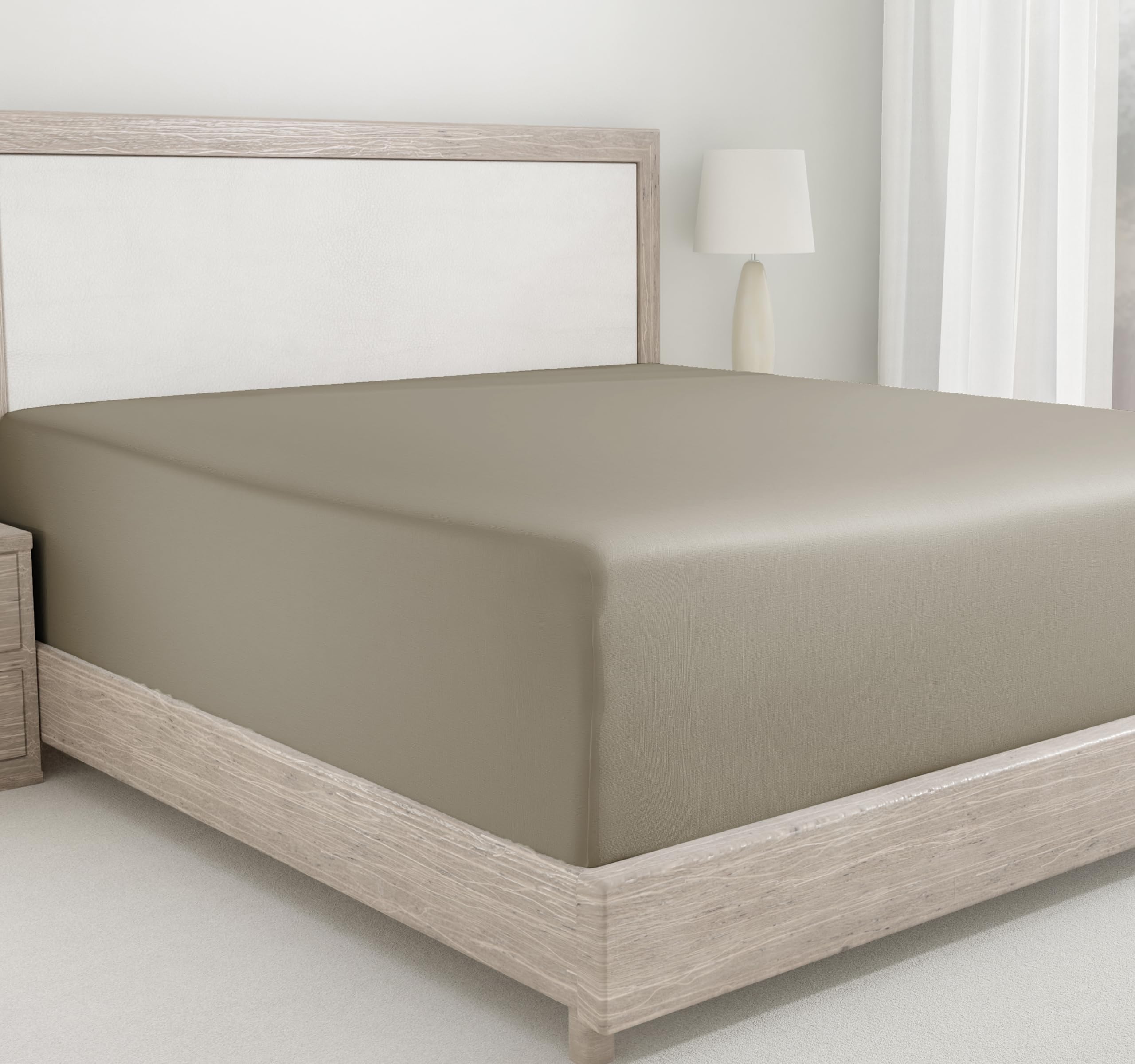 Photo 1 of Design Den Fitted Sheet King Size, Deep Pocket Soft 400 Thread Count 100% Cotton, No Pop-Off Elastic, Durable Sateen Weave Sheet Only (King, Taupe)