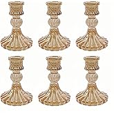 ECHFSM Glass Candlestick Holder,Striped Taper Candle Holders,Set of 6 Candle Stand for Table Centerpieces, Home Decor,Weddings,Festival and Parties (Amber Stripe Pattern)
