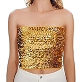 JASGOOD Sparkly Sequin Crop Tops for Women Metallic Tube Tops Strapless Glitter Mermaid Corset Top for Party Club