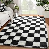 KICMOR Area Rugs for Bedroom Living Room, 4x6 Black and White Fluffy Soft Checkered Rug Fuzzy Shag Shaggy Carpet, Indoor Plush Floor Rugs for Kids Boys Girls Teen Dorm Nursery Home Decor Aesthetic