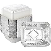 Waytiffer Aluminum Foil Pan 5.5" x 4.5" (50 Pack) Disposable Cookware with Lids/Aluminum Foil Food Containers/Meal Prep Freezer Drip Pans BBQ Potluck Holidays Silver
