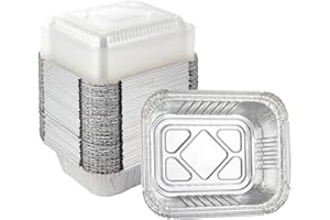 Waytiffer Aluminum Foil Pan 5.5" x 4.5" (50 Pack) Disposable Cookware with Lids/Aluminum Foil Food Containers/Meal Prep Freezer Drip Pans BBQ Potluck Holidays Silver