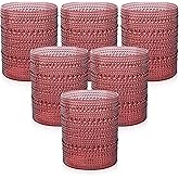 Joyido 18PCS Plastic Hobnail Drinking Glasses - 14 Oz Burgundy Vintage Glasses Mixed Drinkware Sets - Disposable Beaded Cups for Beer, Whiskey, Juice, Cocktail, Wine, Party