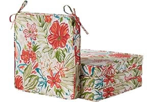 Outdoor 18 inch Square Patio Dining Chair Pads – Comfortable Fiber-Filled Seat Cushions with Ties, Reversible Polyester Fabri