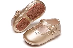 PHIRAMIN Baby Girls Mary Jane Flats - Infant Newborn Walking Shoes Soft Rubber Sole Princess Wedding