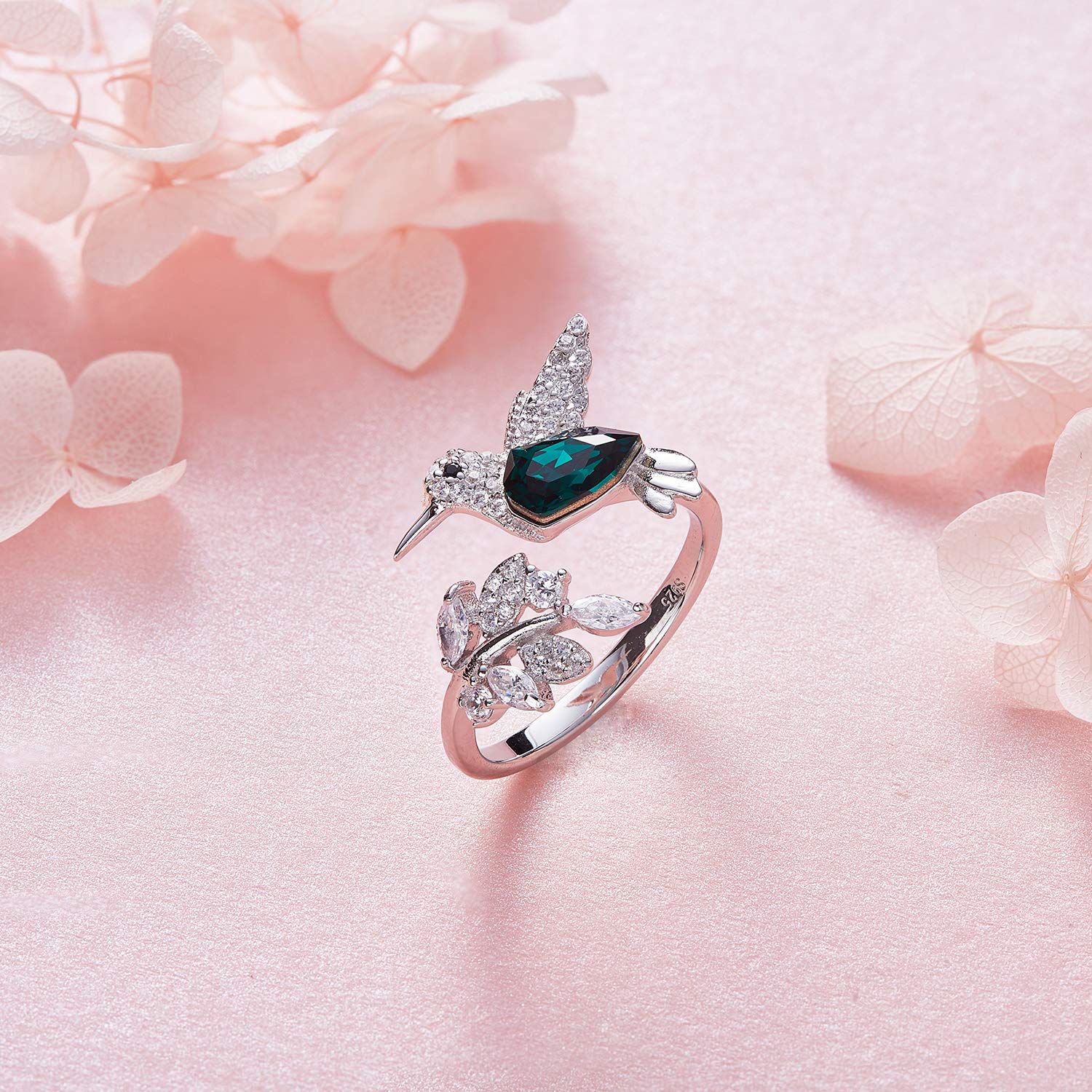 CDE Fine Ring Sterling Silver Hummingbird Open Rings Crystals from Swarovski Jewelry for Woemn