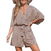 CUPSHE Rompers for Women Summer Casual V Neck Sleeveless Short Jumpsuit One Piece Outfit Beach Vacation