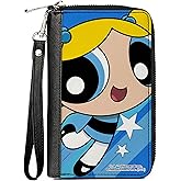Warner Bros. Animation Wallet, Zip Around, The Powerpuff Girls Bubbles Close-Up Pose Blues, Vegan Leather