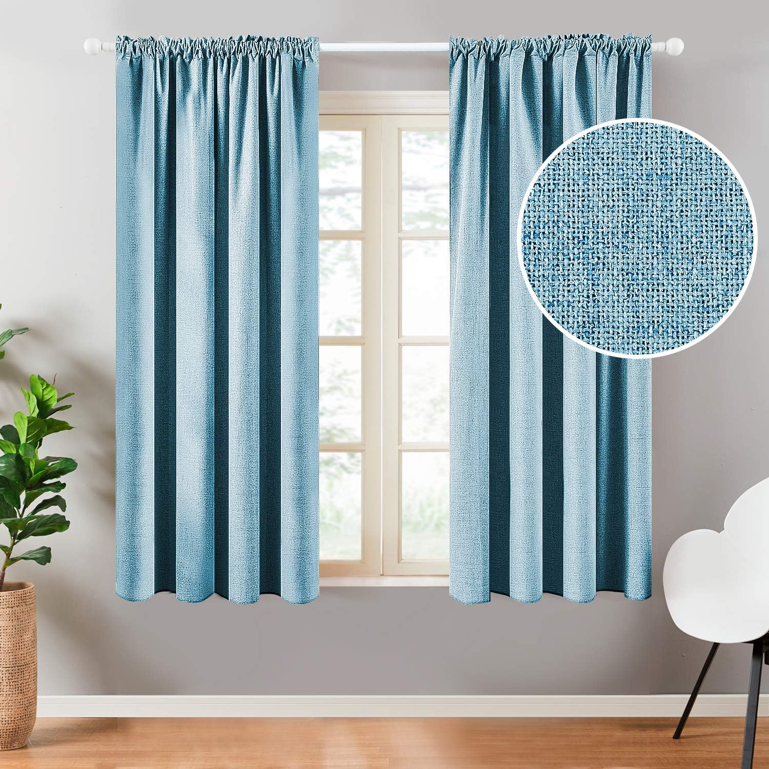 Top Finel Faux Linen 100% Blackout Curtains 63 Inch Length for Bedroom