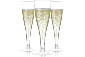 Prestee Set of 24 Clear Plastic Champagne Flutes - 4.5 oz Capacity Shatterproof Disposable Glasses - Suitable for Weddings, Cocktail Parties, and Outdoor Celebrations
