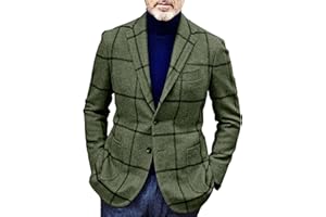 Mens Two Button Plaid Suit Jacket Notch Lapel Business Wool Blend Sport Coats Wedding Prom Formal Blazer Coat