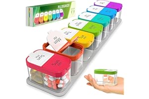 BEXEEN Extra Large Weekly Pill Organizer - XL Vitamin Holder with 7 Detachable AM PM Compartments - Portable Medicine Dispenser for Home and Travel, Big Supplement Container for Weekly or Daily Use, Rainbow