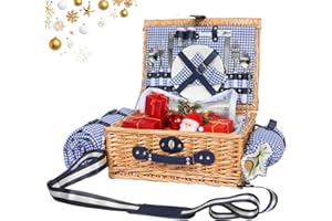 HYBDAMAI Picnic Basket for 2 with Blanket, Willow Picnic Basket Set with Shoulder Strap&Wine Pouch, Large Willow Hamper with Insulated Cooler for Outdoor, Camping, Beach, Couples, Wedding Gift
