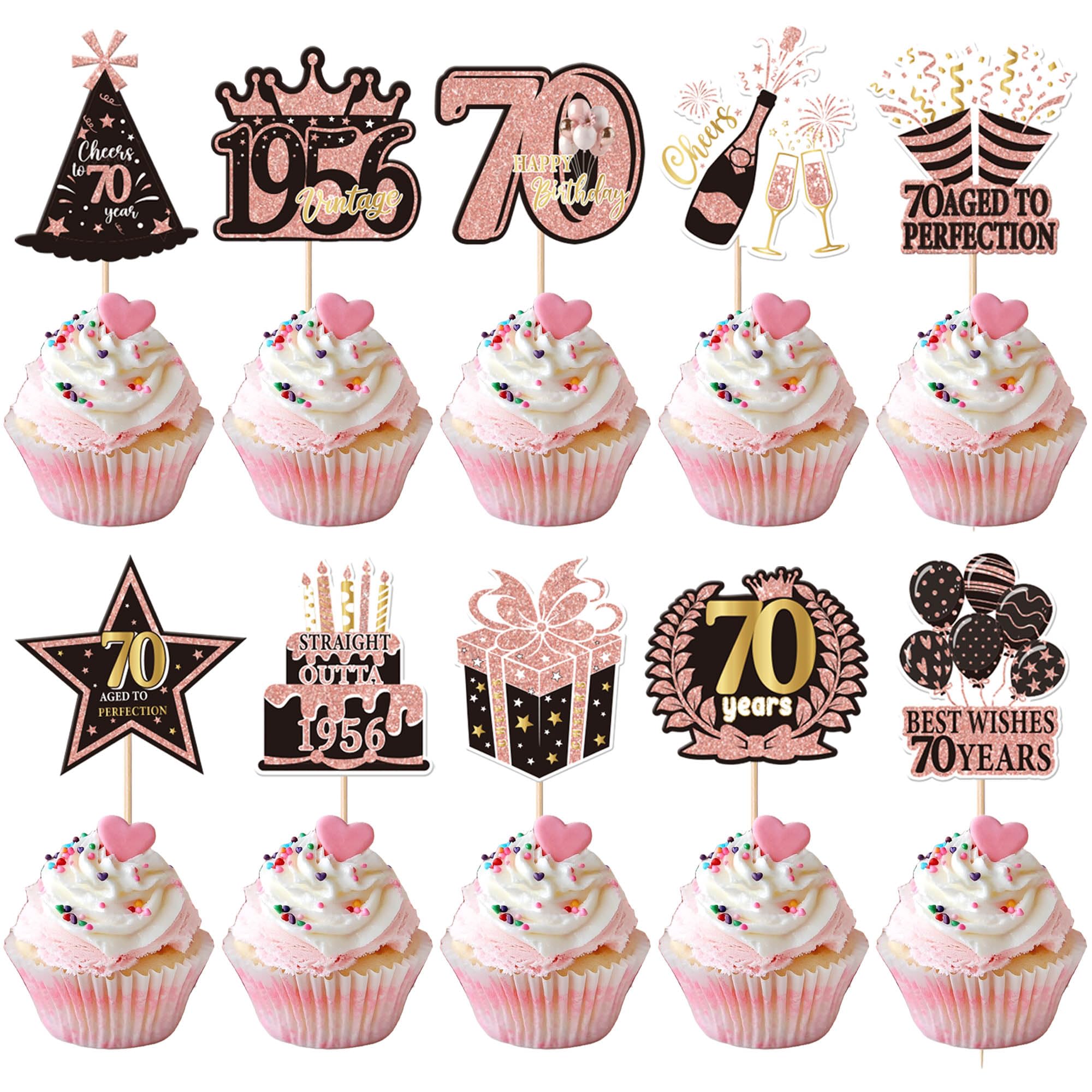 Xsstarmi 40 Pack 70th Birtday Cupcake Toppers Straight Outta 1946 Best Wishes 70 Years Aged to Perfection Cupcake Picks for Cheers to 70 Birthday Party Cake Decorations Supplies โ image 1