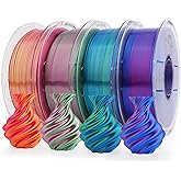 AMOLEN Silk PLA 3D Printer Filament Bundle, Shiny Dual Color PLA Filament 1.75mm Pack, Multi Color Change PLA 3D Printing Filament for Most FDM 3D Printer, 1KG X 4 Spools