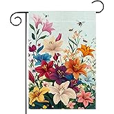 Spring Lily Colorful Floral Garden Flag 12x18 Inch Double Sided Welcome Summer Bee Flower Yard Outdoor Flag House Holiday Outside Decoration