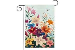 WANPLUML Spring Lily Colorful Floral Garden Flag 12x18 Inch Double Sided Welcome Summer Bee Flower Yard Outdoor Flag House Holiday Outside Decoration Burlap