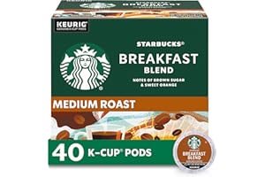 Starbucks K-Cup Coffee Pods, Medium Roast, Breakfast Blend for Keurig Brewers, 100% Arabica, 1 Box (40 Pods)