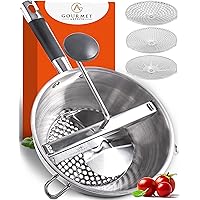 Food Mill Stainless Steel With 3 Discs - Best Rotary Food Mills For Tomato Sauce, Potatoes, Baby Food or Canning - Soft Silic