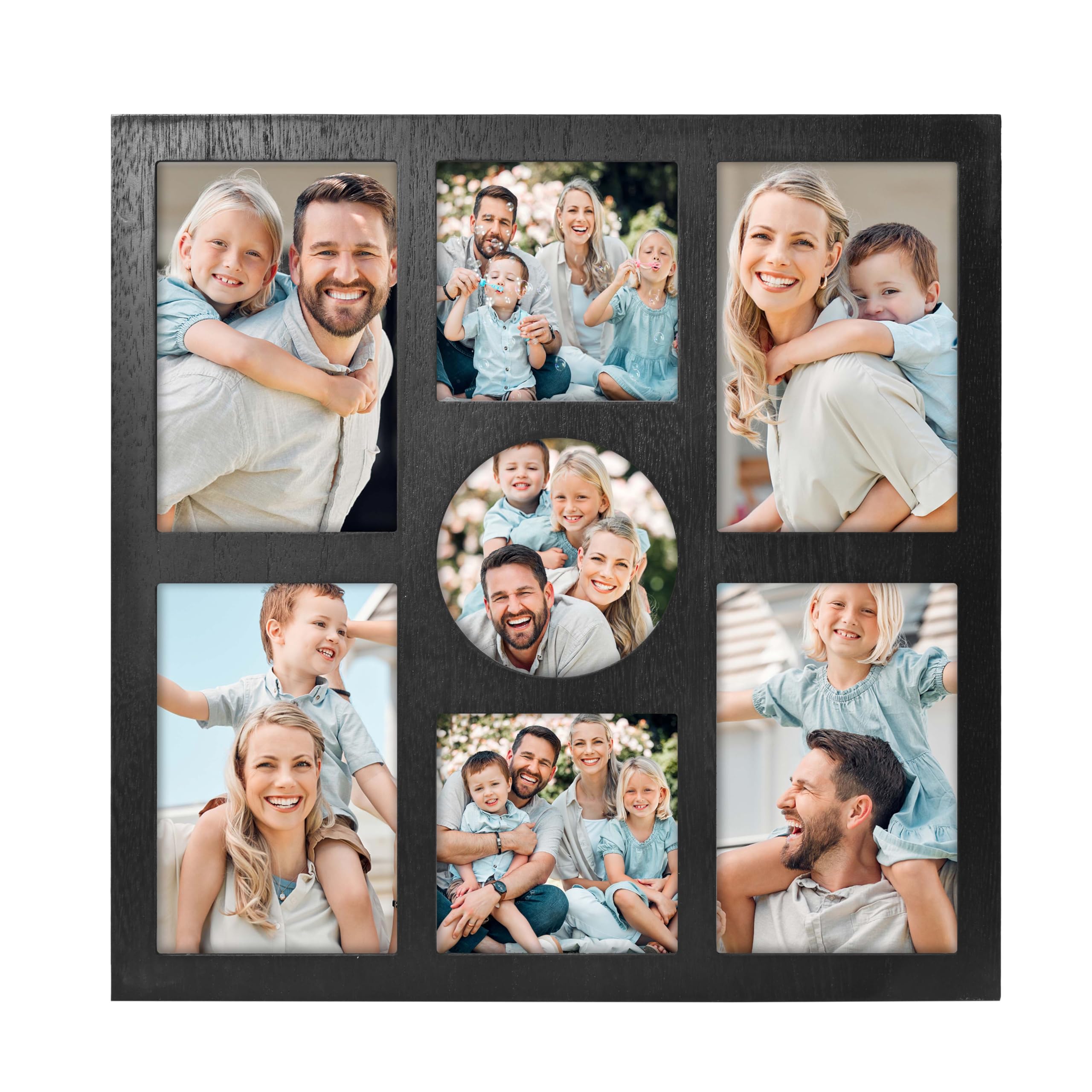 Photo 1 of MONT PLEASANT Picture Frame Collage for 4x6 and 4x4 Photos - 7 Openings Black Frame Wall Decor for Tabletop Stand and Wall Mounting - Home and Family Display