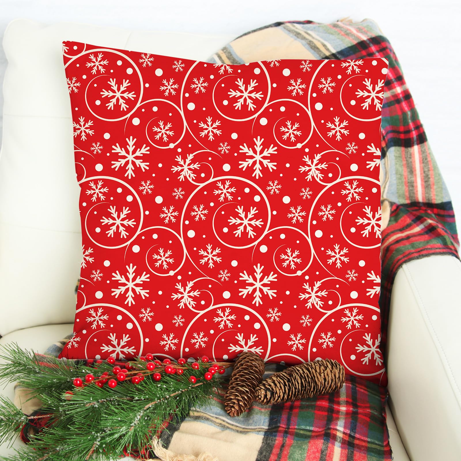 Whaline 12Pcs Cotton Fabric Bundles Xmas Tree Snowflake Dot Stripe Printed Fat Quarters Holiday Sewing Fabrics for Christmas DIY Handmade Crafting, 18 x 22 Inch