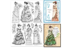 GLOBLELAND Vintage Victorian Lady Clear Stamps for Cards Making Retro Dress Woman Clear Stamp Seals 5.83x8.27inch Transparent Stamps for DIY Scrapbooking Photo Album Journal Home Decoration