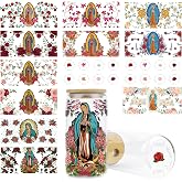 Rngmsi UV DTF Cup Wrap - 14 Sheets Guadalupe UV DTF Cup Wraps for 16 oz Glass Religious Catholic Uvdtf Decals Flower Personalized Rub on Transfer Topper Stickers for Cup Lids