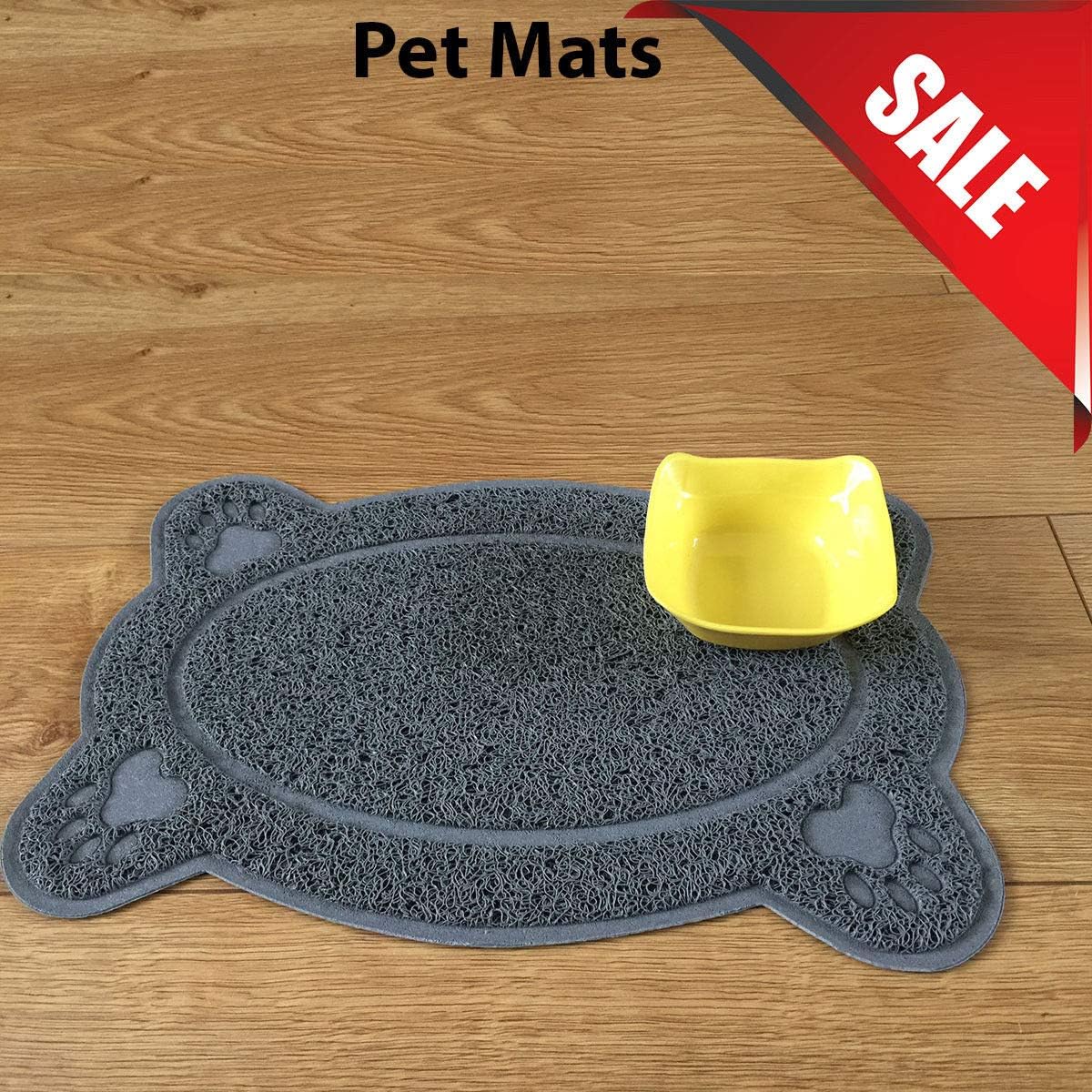 Opul Bone Style PVC Placemat Waterproof Dog Cat Food Mat Non Slip Dog Puppy Pet Cat Dish Bowl Food Water Mat Wipe Clean FDA Grade (GREY)
