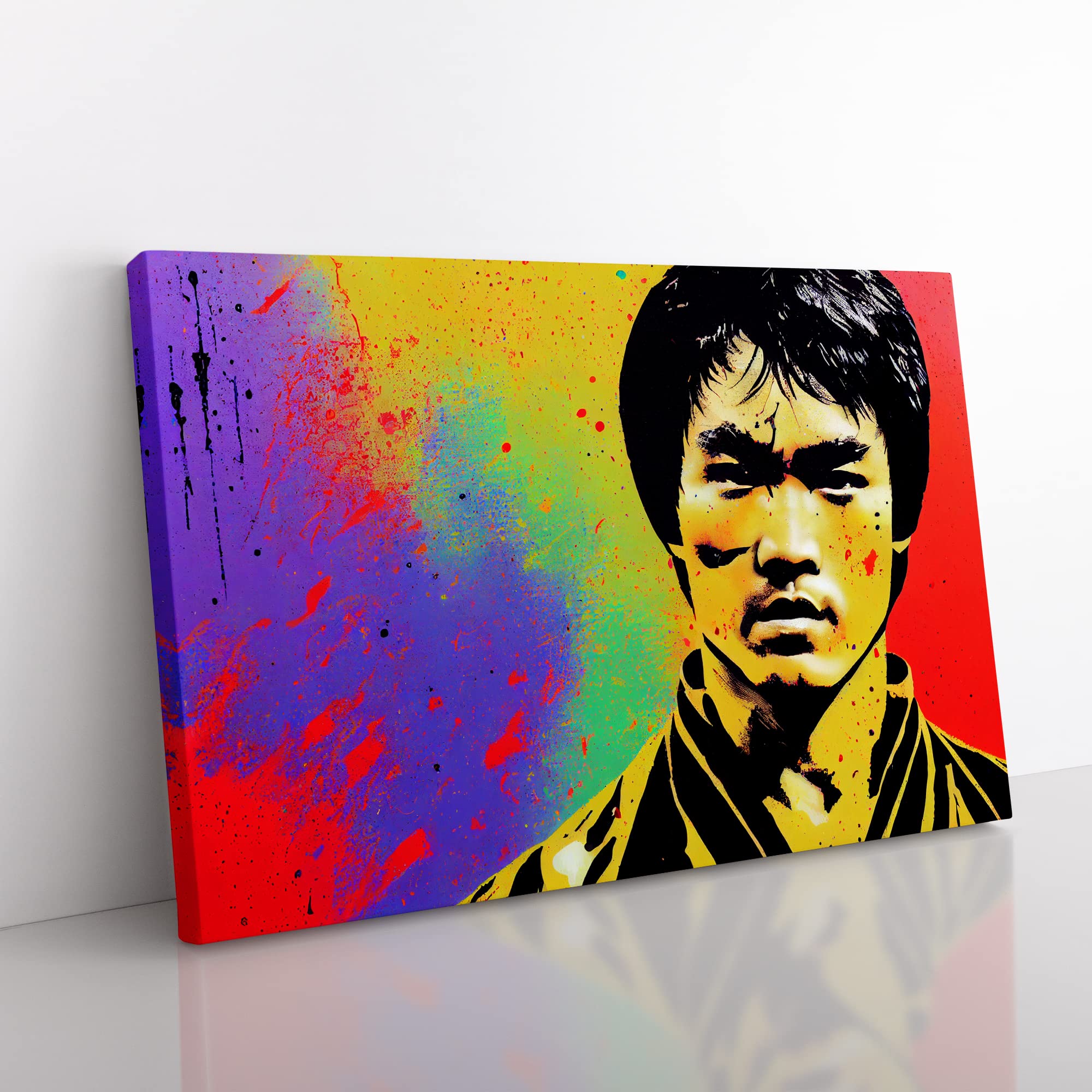 Bruce Lee Splash Vol.2 Abstract Canvas Wall Art Print Ready to Hang, Framed Picture for Living Room Bedroom Home Office Décor, 50x35 cm (20x14 Inch)
