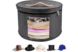 VanlonPro Large Hat Storage Box for Women & Men, 16" D x 10" H Hat Box Organizer，Foldable Round Travel Hat Boxes with Dustproof Lid, Stuffed Toy Storage Bin Bag (Dark Gray)