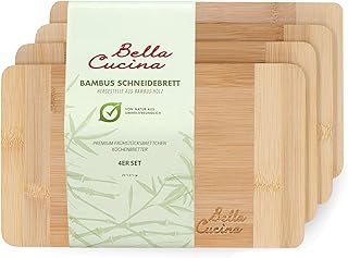 BELLA CUCINA Premium Frühstücksbrettchen | Bambus-Holz Küchenbrett | Frühstücksbretter | Schnittfest (4 Brettchen(klein))