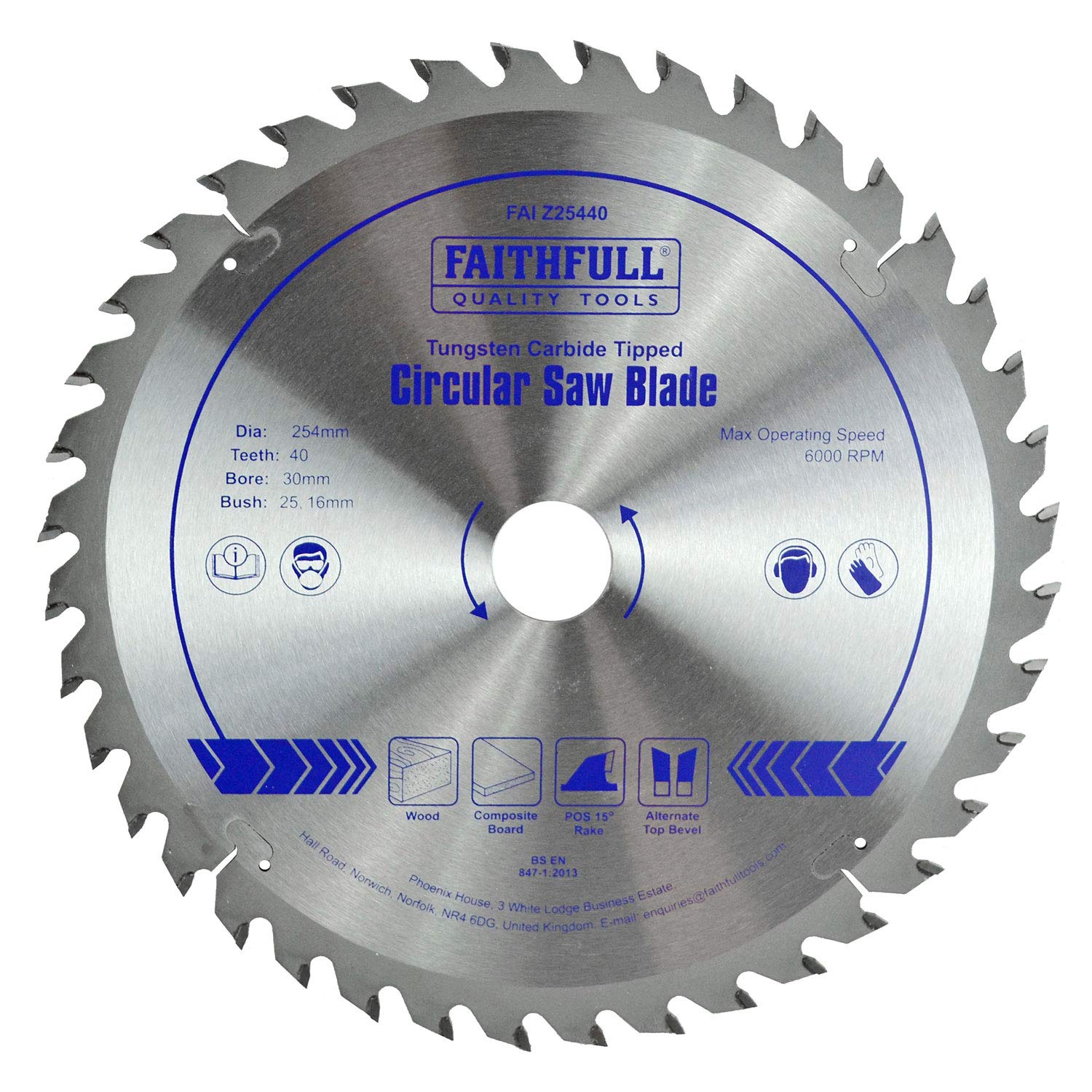 Faithfull FAIZ25440 TCT Circular Saw Blade 254 mm x 30 mm Bore x 40 Teeth