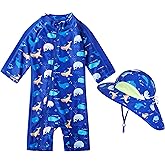 Baby Boy Swimsuit Rash Guard Toddler Sun Protection Swimwear Infant One Piece Bathing Suit with Sun Hat