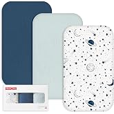 Gllquen Baby 3-Pack Muslin Cotton Bassinet Sheets, 33"x20" Bedside Sleeper | Compatible with Baby Delight, Newton, Dream on Me Rectangle Bassinet Mattress, Soft Oeko-TEX Fitted Crib Sheets Blue Star Boy