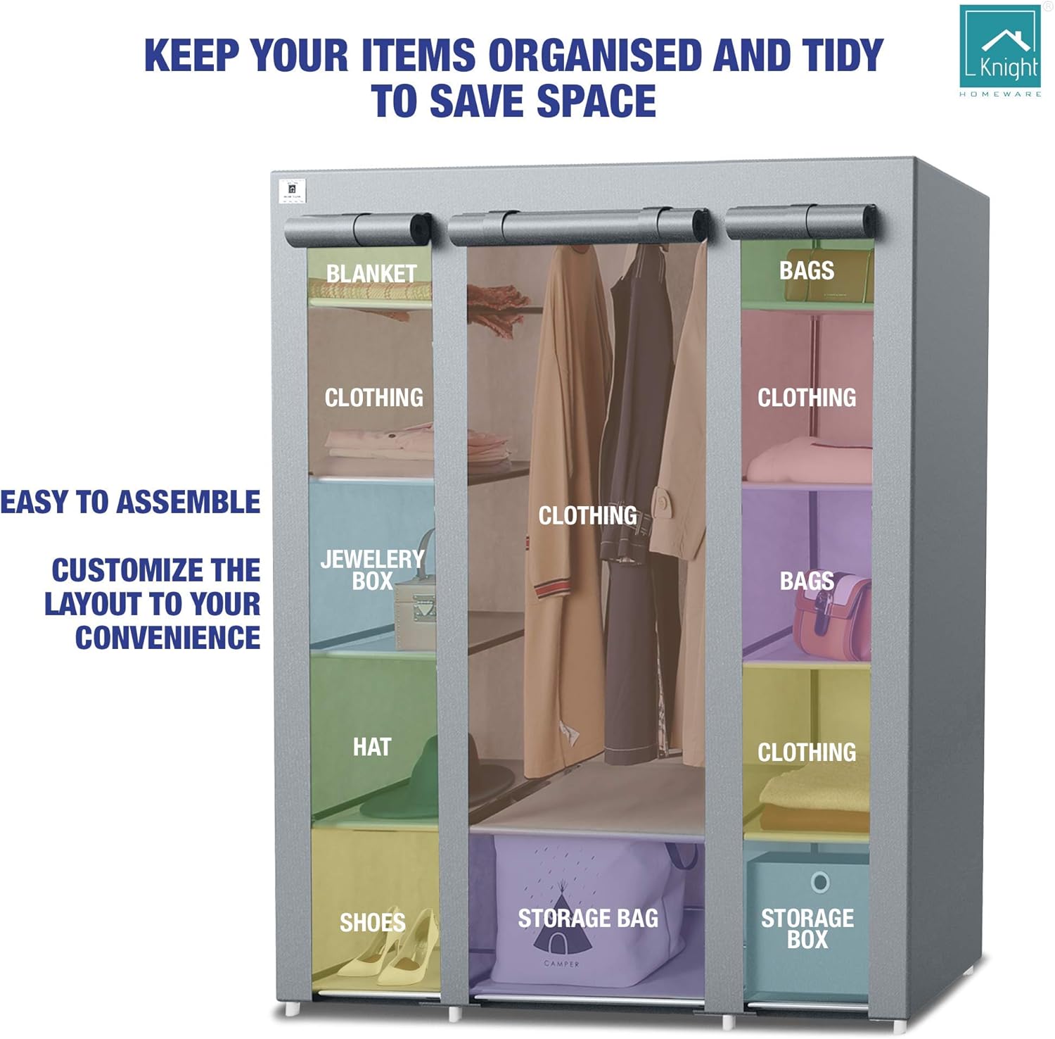 Knight Canvas Wardrobe Organiser, Grey, Large - Image 5
