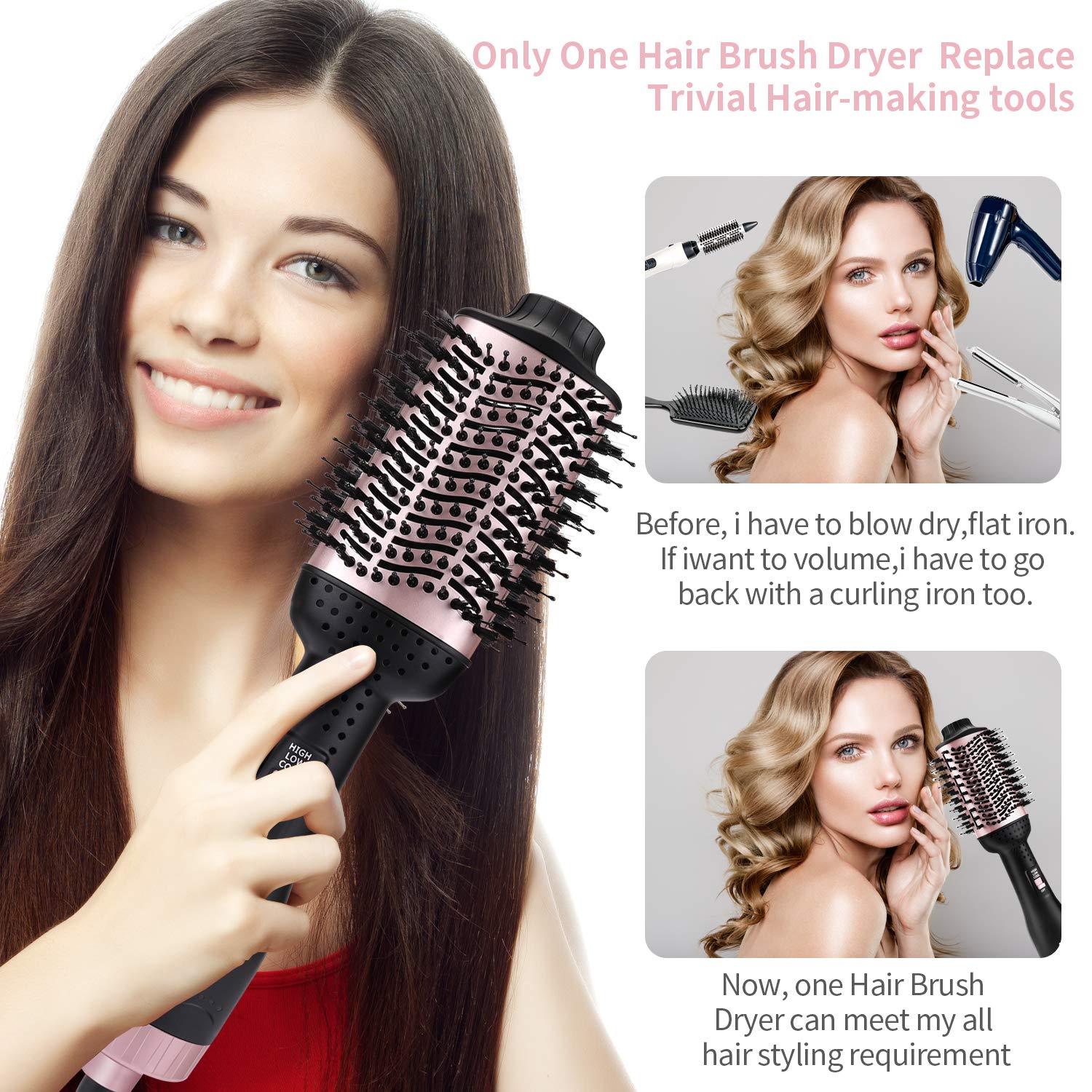 morpilot Spazzola per Asciugacapelli 3 in 1, Asciugacapelli e Volumizzatore Spazzola per aria Calda Loni Negativi Ceramica Asciugacapelli Asciugacapelli Raddrizzatore Spazzola per Capelli