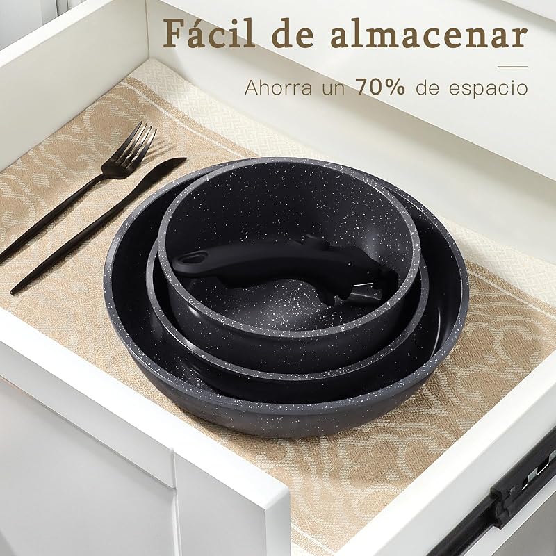 Conjunto de tachos e frigideiras de 15 peças, tabuleiros de indução em alumínio, inclui tabuleiros de 24 cm e 30 cm, casserola de 3 L e 4 L, wok de 28 cm, tampa, pega removível e outros acessórios