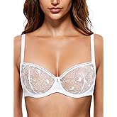 Wingslove Women's Sexy Lace Bra Sheer Balconette Bralette See-Through Bras Embroidered Unlined Underwire