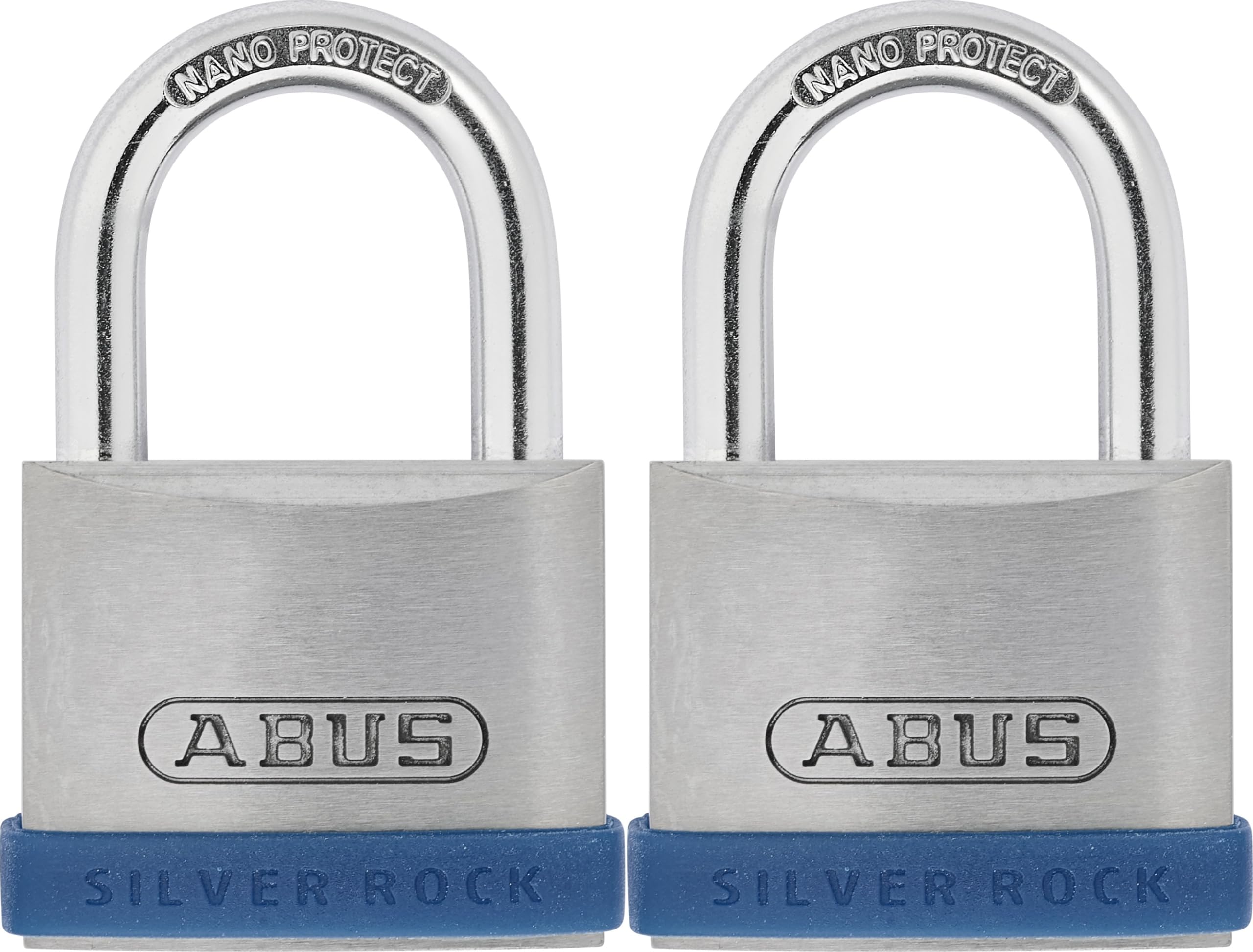 ABUS Silver Rock 5/40 Padlock Made of Solid zinc - Set of 2 - with Silicone Protective Frame - Basement Lock and Much More. - ABUS Security Level 5 - Blue/Silver