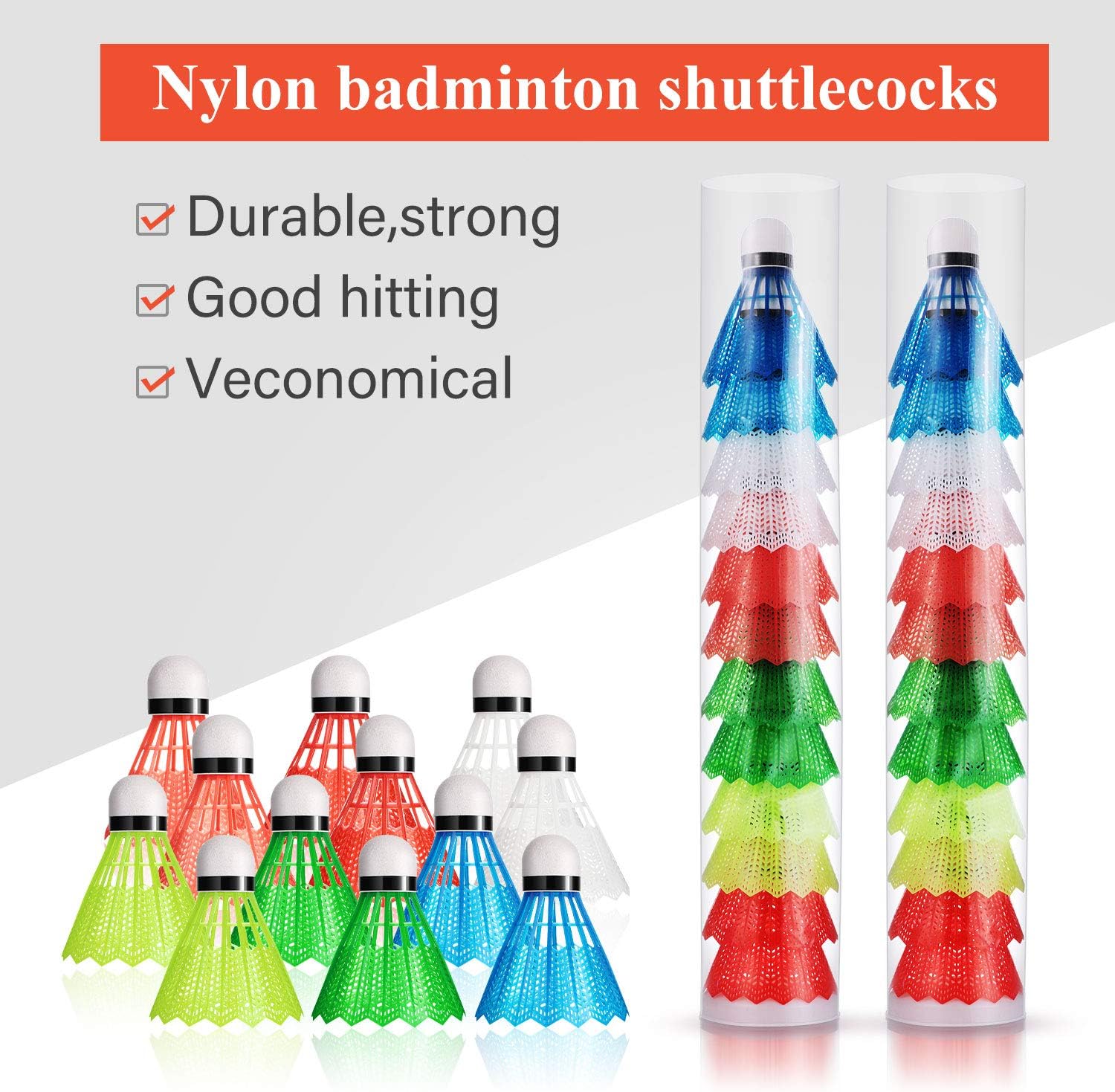 Nylon Badminton Shuttlecocks Brightly-Colored Plastic Birdies Badminton Balls Sports Training Badminton Balls for Indoor Outdoor Sports (24 Pieces) : Sports & Outdoors