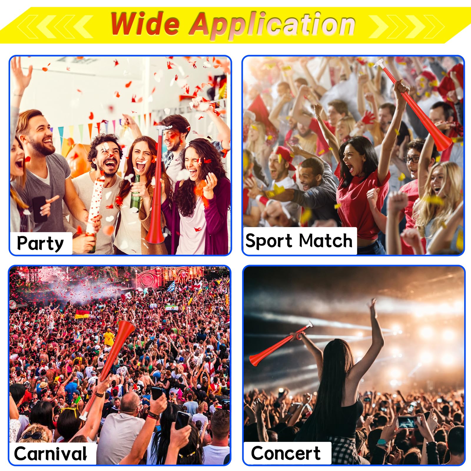 Collapsible Stadium Horn 24 Inch Vuvuzela Plastic Trumpet Horn Blow Horn Noisemakers Loud Sound Soccer Horn Cheer Horn for Sporting Events Graduation Games School Party Supplies Favors Accessories