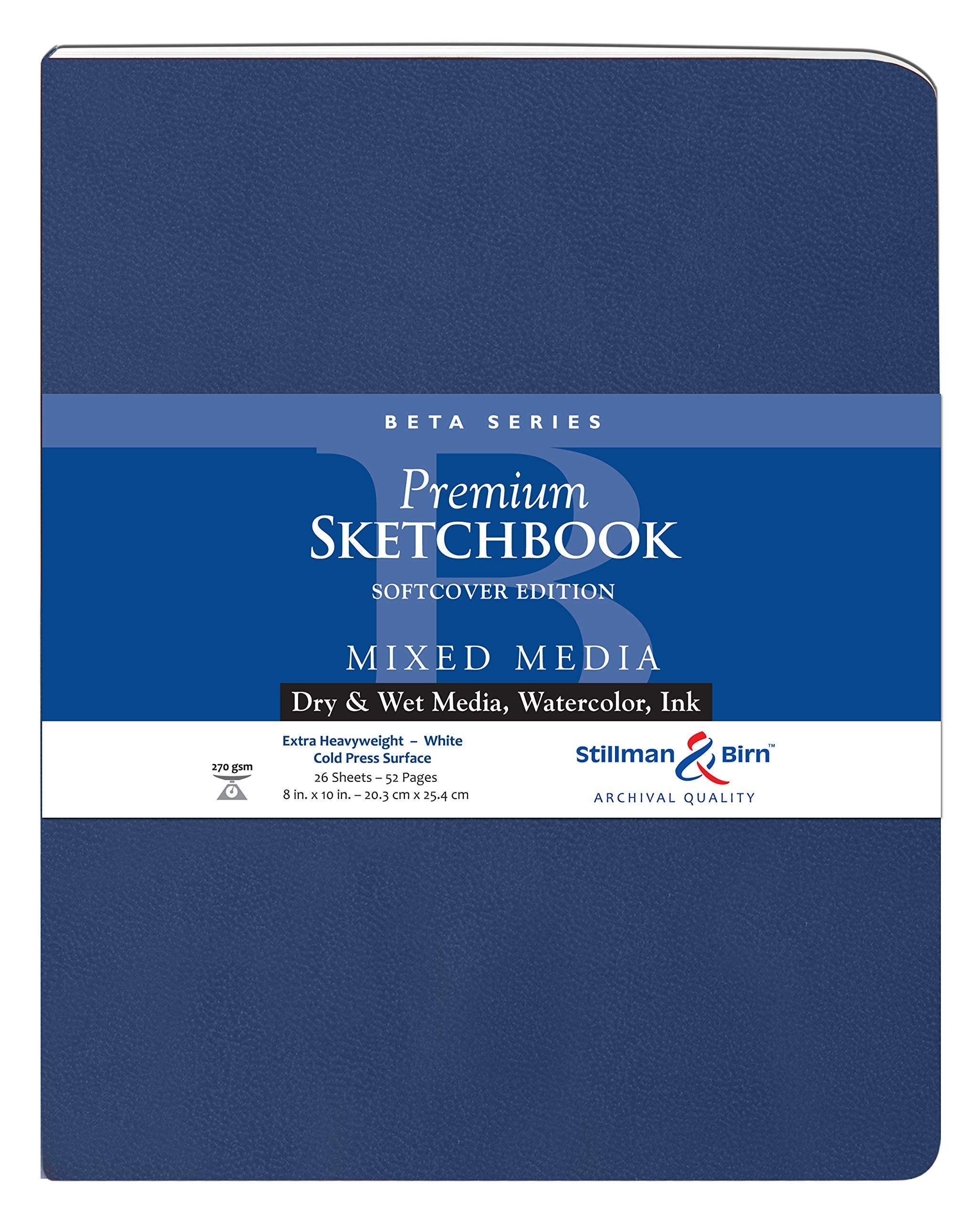 Stillman & Birn Beta Series Softcover Sketchbook, 8" x 10", 270 GSM (Extra Heavyweight), White Paper, Cold Press Surface
