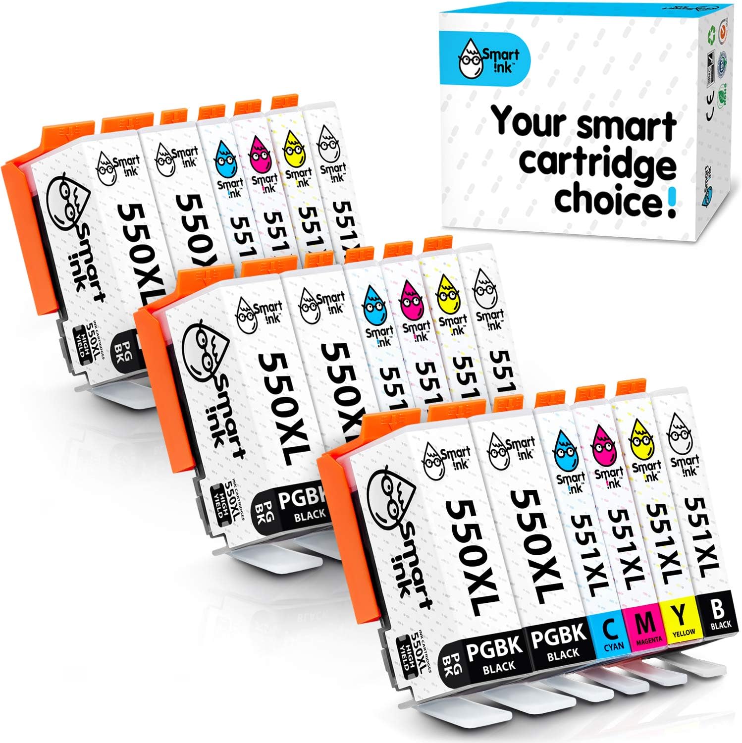 Smart Ink Compatible Ink Cartridge Replacement for Canon PGI 550 550XL CLI 551 551XL (6 PGBK & 3 BK/C/M/Y 18 combo pack) to use with PIXMA MG5450 MG5650 MX725 MG7550 MG6450 MG6350 iP8750 iP7250 MX925