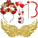 Chuangdi 6 Pcs Valentine Cupid Costume Accessories Set Angel Outfit Mini Bow Arrow Wings Headwear Sunglasses Earring Sticker